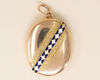 Antique 14k Gold Enamel Locket - Victorian Floral Jewelry