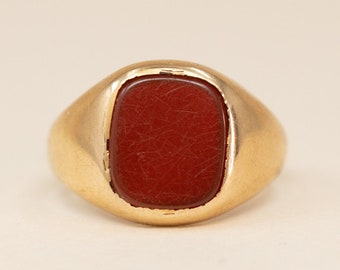 Vintage 9k Carnelian Signet Ring - 1960s Chunky Gold Statement Ring, Signet Style Ring