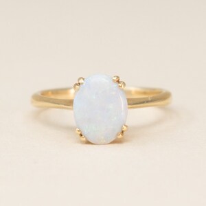 Vintage 14k Opal Ring - 1980s Opal Solitaire Ring, October Birthstone