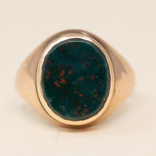 Vintage 10k Bloodstone Signet Ring - 1930s Chunky Gold Statement Ring, Signet Style Ring