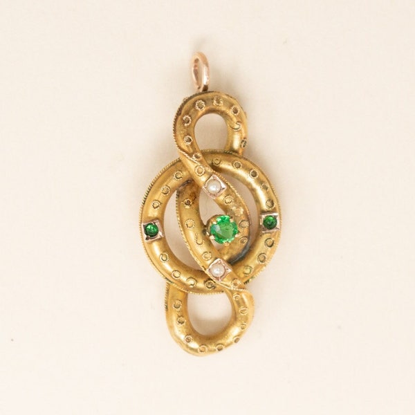 Antique 12k Emerald Paste & Pearl Pendant - 1870s Victorian Conversion Jewelry, Gold Jewelry