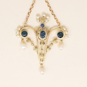 Antique 18k Sapphire & Pearl Pendant - 1880s Victorian Pendant, Statement Pendant