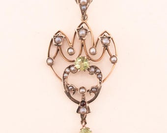 アンティーク 9K シード パール ペリドット ラベリエ - 1910 年代の