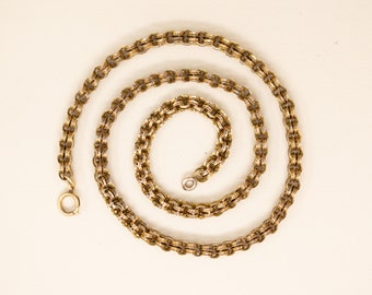 Antique 14k Chain, Fancy Chunky Link Chain - 1890s Edwardian Double Rolo Chain,Chunky Gold