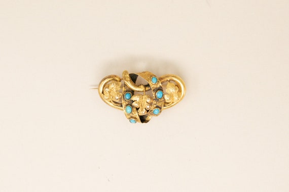 Antique 14k Turquoise Pendant Brooch - 1860s Vict… - image 1