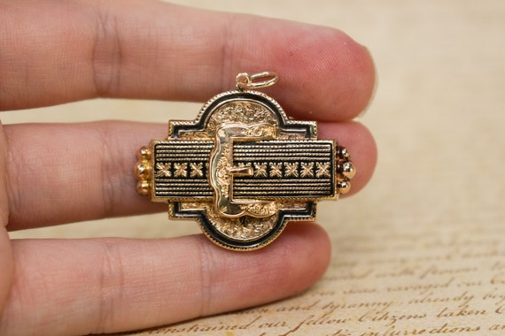 Antique Gold Filled Enamel Buckle Pendant - 1880s… - image 6