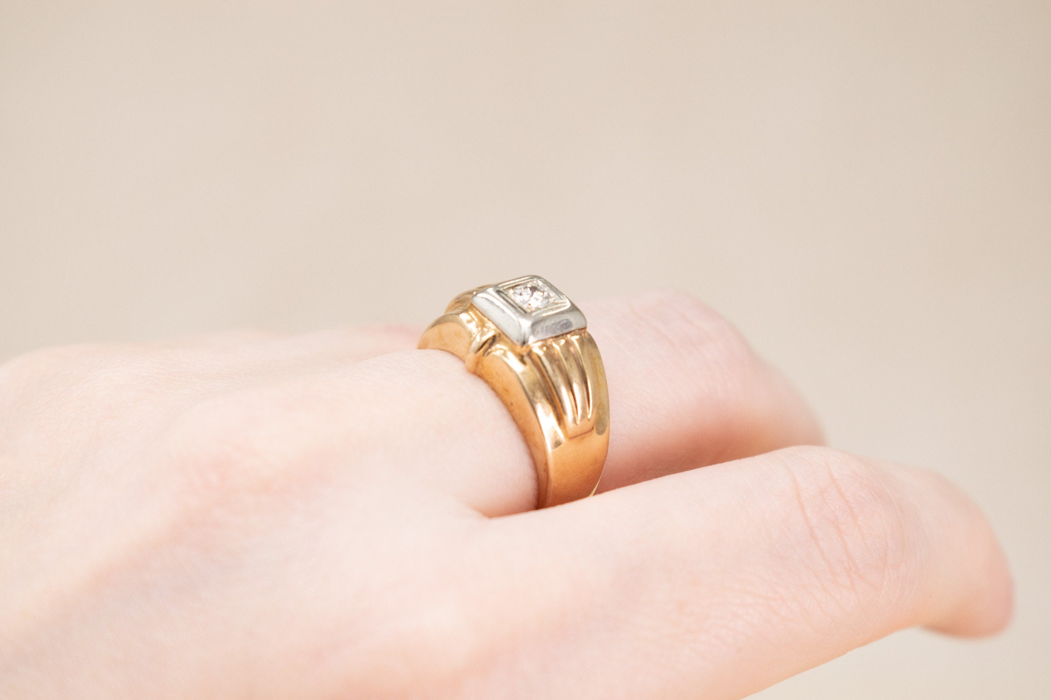 Vintage 10k Diamond Statement Ring - 1980s Chunky Gold