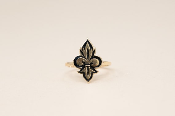 Antique 14k Fleur-de-Lis Black Enamel Ring - 1910… - image 1