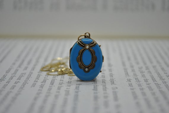 Antique Locket, 14k Gold, Enamel & Seed Pearls - 1