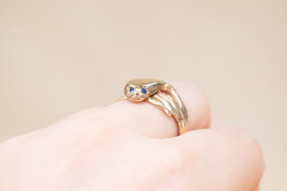 Antique 14k Snake Ring, Sapphire Eyes - 1900s Vic… - image 8