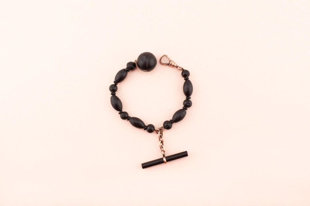 Antique Gold Filled Black Glass Watch Chain - 1900s Edwardian Watch ...