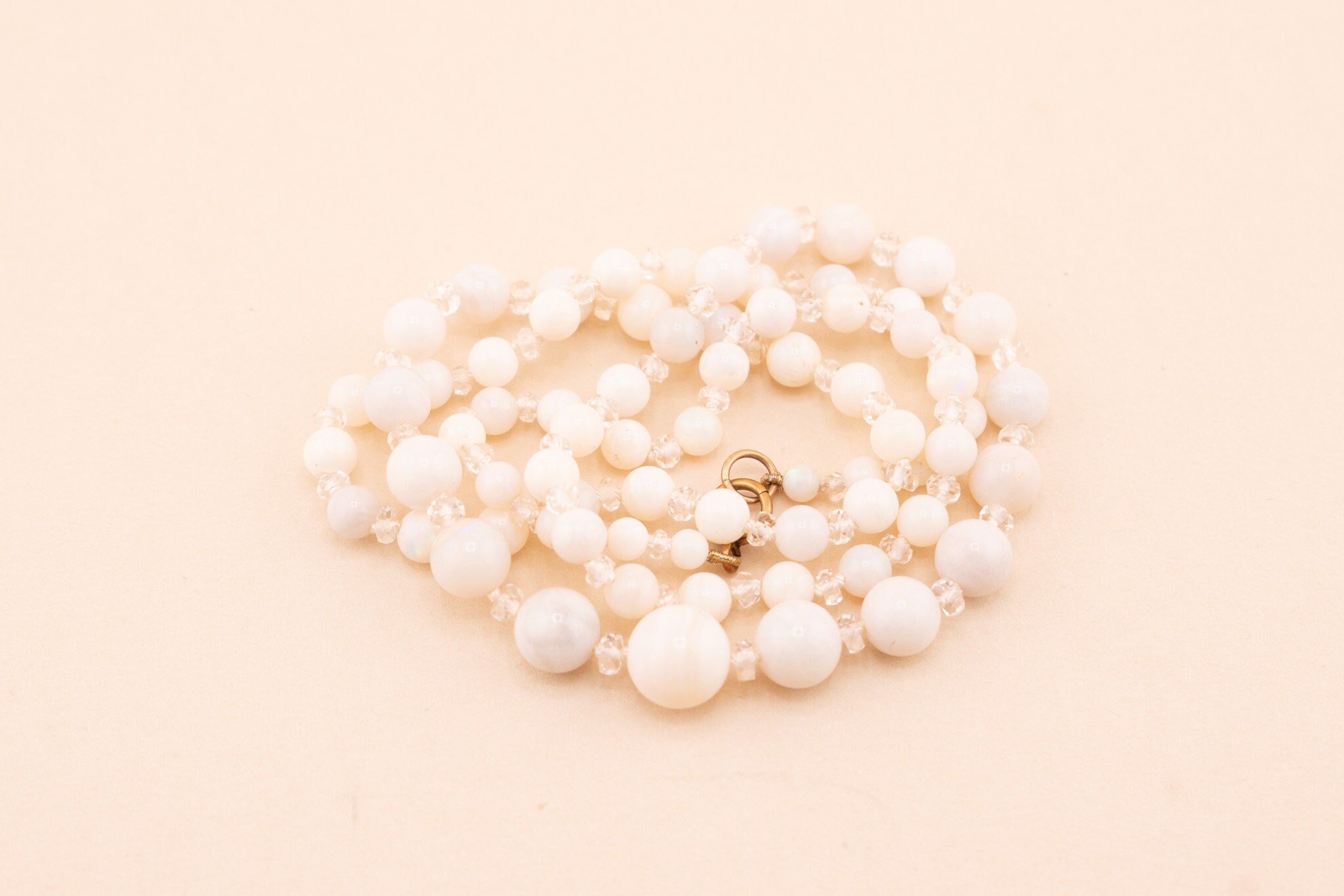 Beautiful Antique Opal & Rock Crystal Necklace - 1920s Art Deco Genuine Opal Bead Necklace