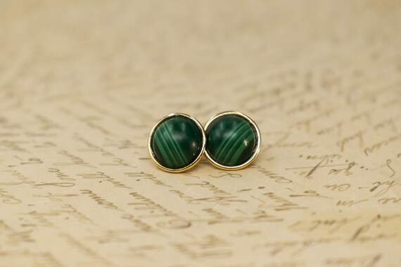 VINTAGE 14K NATURAL CARVED 12MM MALACHITE BALL EARRINGS JACKETS USE W STUDS VINTAGE 14K NATURAL CARVED 12MM MALACHITE BALL EARRINGS JACKETS USE W STUDS