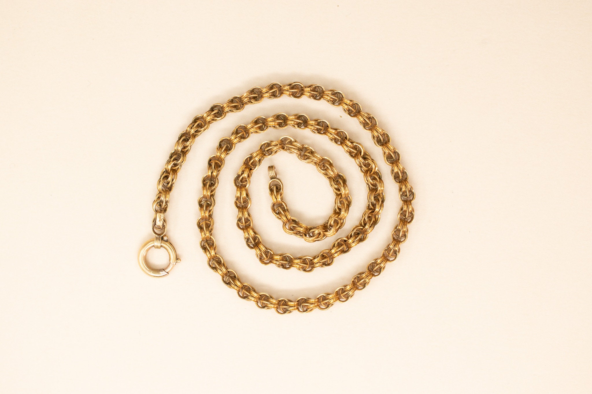 Antique 9k Chain, Fancy Chunky Link Chain - 1890s Edwardian Double