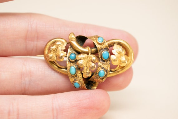 Antique 14k Turquoise Pendant Brooch - 1860s Vict… - image 7