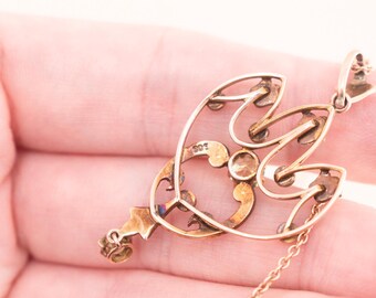 アンティーク 9K シード パール ペリドット ラベリエ - 1910 年代の