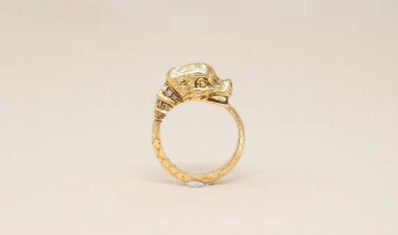 Antique 18k Diamond Dragon Ring - Vintage 18k Cre… - image 1