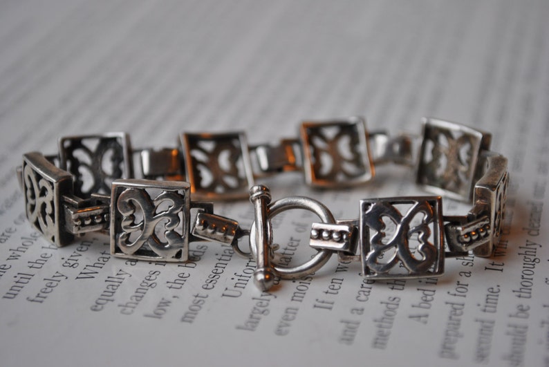 Free Shipping Signed Vintage Sterling Bracelet 1970s Heavy Silver Bracelet