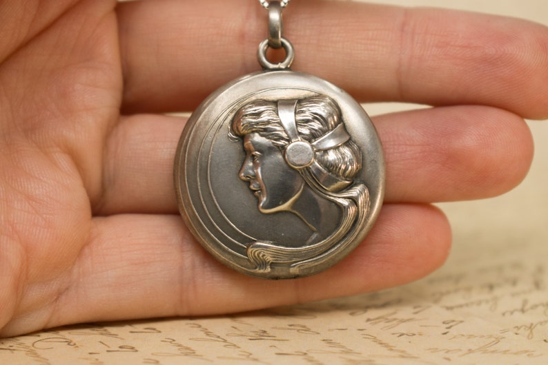Antique Sterling Lady Locket 1910s Art Nouveau Wightman & | Etsy