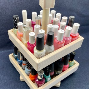 Nail Polish Rotating Storage Organizer - 2 Tier Rotating Table Top Nail Polish Display - Reclaimed Wood Nail Polish Display 50 bottles