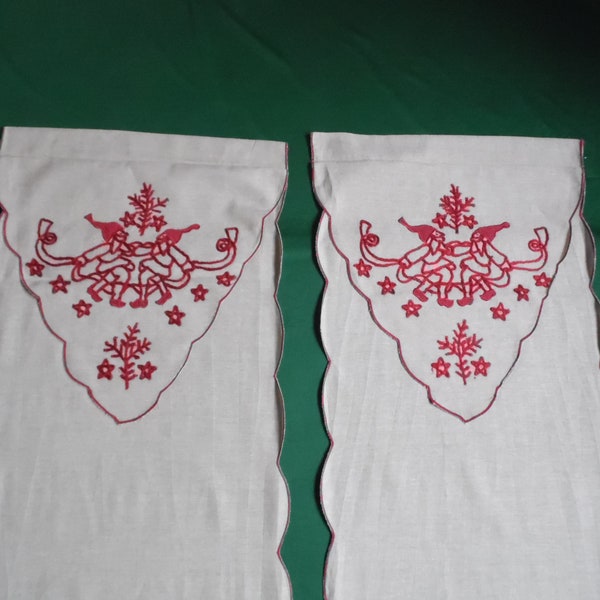 Vintage Christmas linen window panels, Christmas window decor, window valance, Christmas linen curtains from Sweden, embroidery