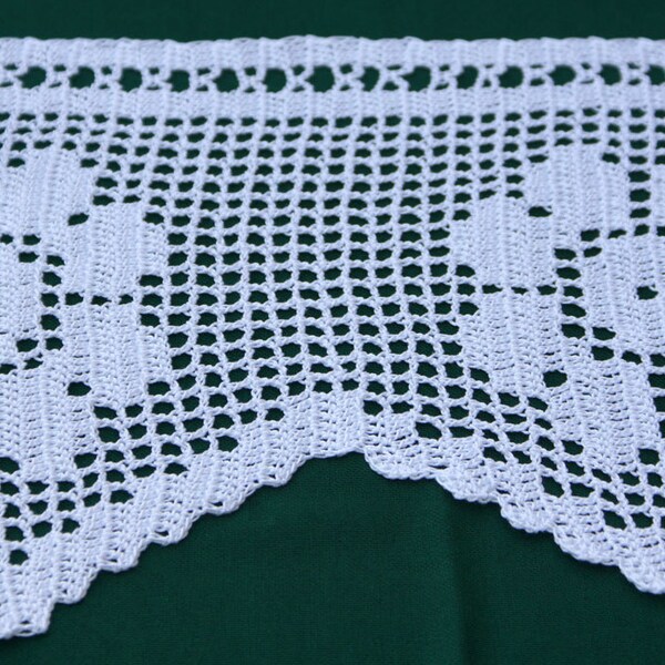 White cotton Crochet curtain, Window curtain FLOWERS floral pattern handmade crochet filet valance, window panel, window decor, shabby chic