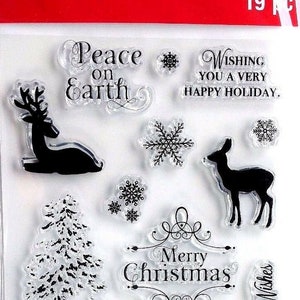 Christmas Deer Trees & Sayings Recollections Clear Acrylic Stamp Set 529180 NEW!