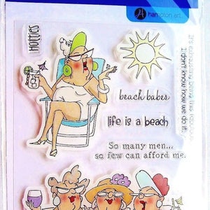 Golden Oldies Beach Babes Clear Acrylic Stamp Set Art Impressions SC0653 NEW!