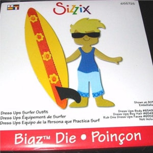 Surfer Outfit 655725 Paper Doll Clothes Sizzix Bigz Dress Ups Die with Surfboard Shorts Sunglasses and Shirt
