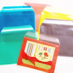 50 Clear Colored A2 Envelopes - 10 each Pink Green Yellow Purple & Blue Color