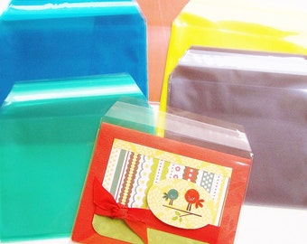 50 Clear Colored A2 Envelopes - 10 each Pink Green Yellow Purple & Blue Color
