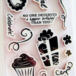 It's Your Day Birthday Sayings Cling Rubber Stamp Set by Fiskars Stamps with Balloon