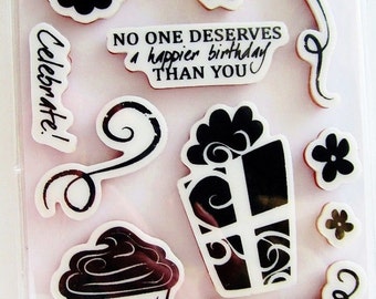 It's Your Day Birthday Sayings Cling Rubber Stamp Set by Fiskars Stamps with Balloon