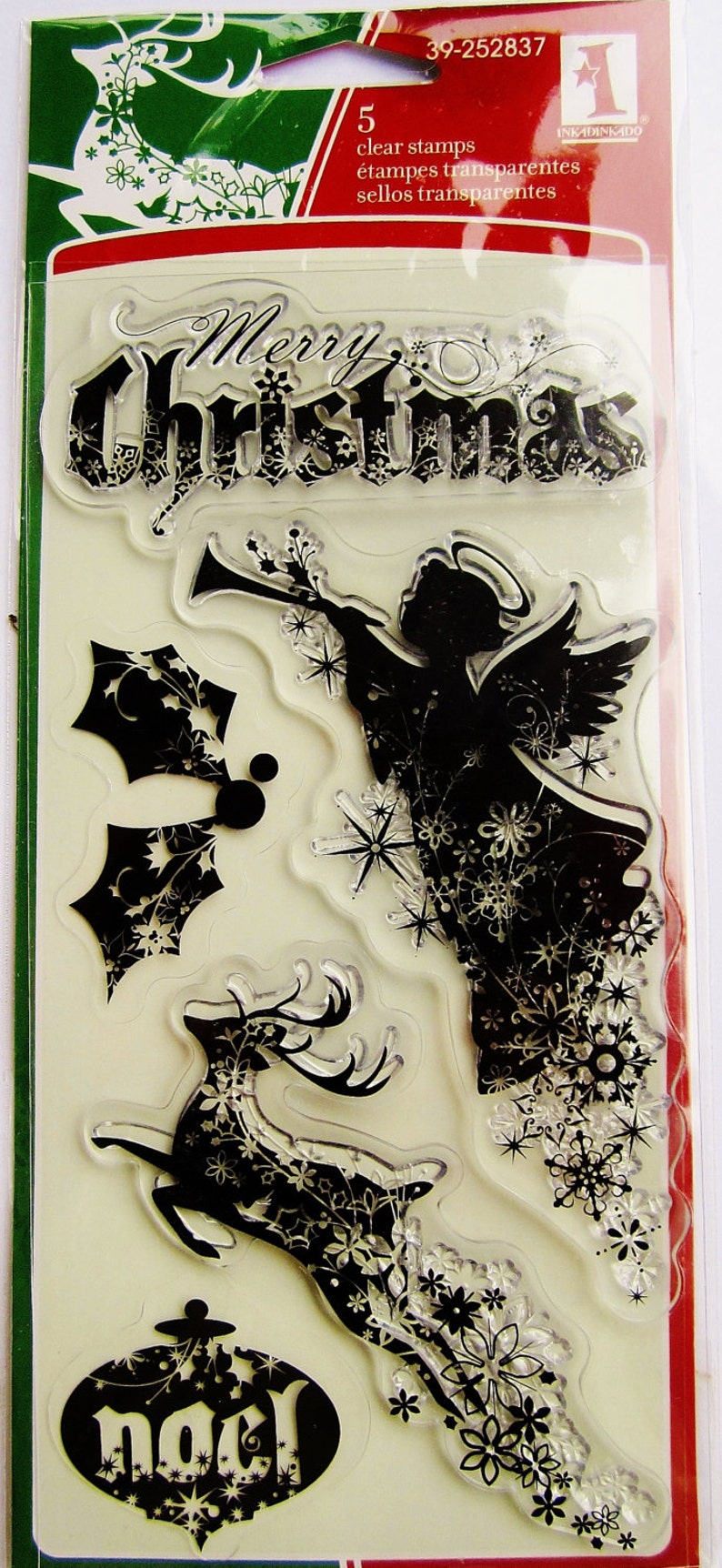 CHRISTMAS SILHOUETTES Clear Acrylic Stamp Set Inkadinkado Stamps with Angel, Deer & Noel image 1