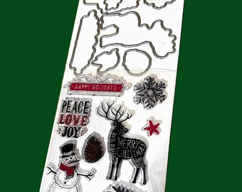 Christmas Truck Deer & Snowman Clear Stamp and Die Set by Recollections 606536 NEW!