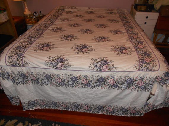 Vintage Bedspread And Matching Curtains White W Pink Purple Etsy