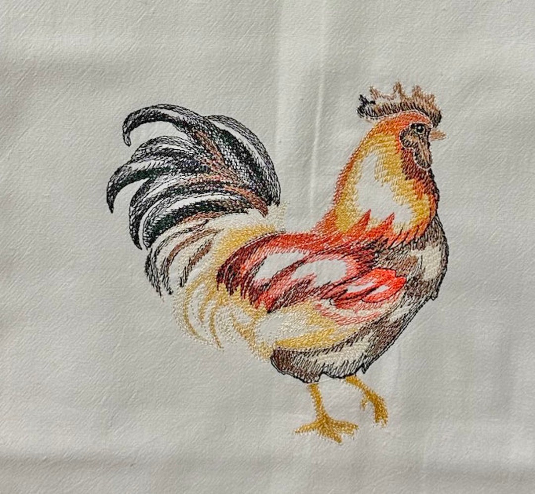 Country Rooster Embroidered Flour Sack Dish Towel, Made in USA - Etsy