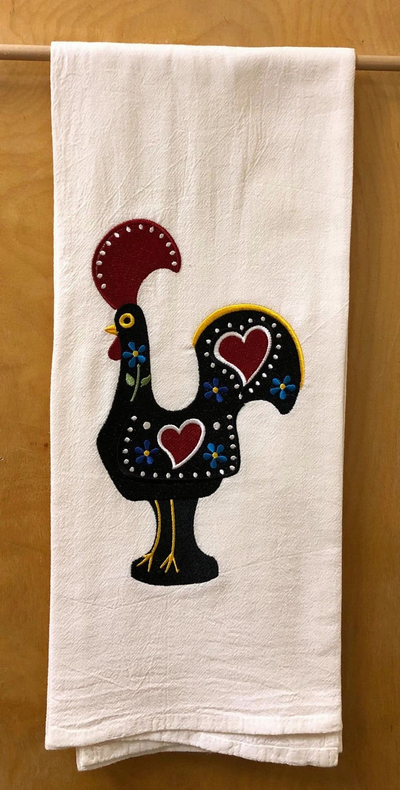 Portuguese Rooster of Luck Embroidered Flour Sack Dish Towel - Etsy