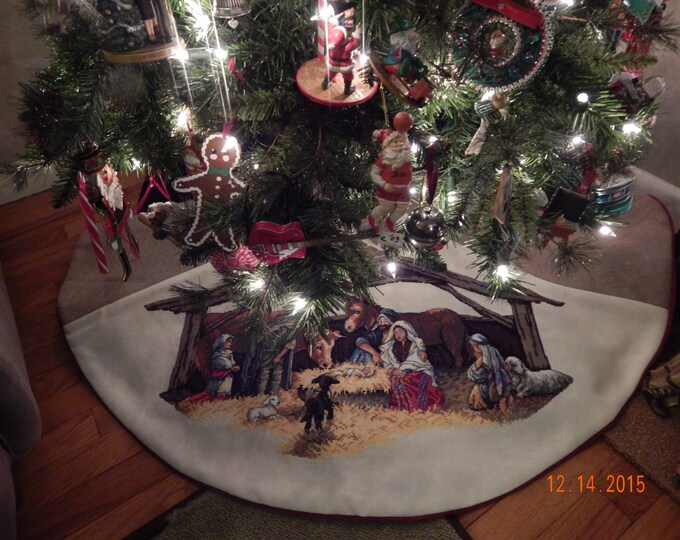 Xmas, Handstitched Tree Skirt, Nativity Etsy