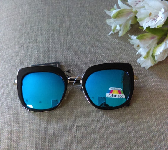 Large Blue Mirrored Lenses! Reflective Shades! Black Gold  display picture 2