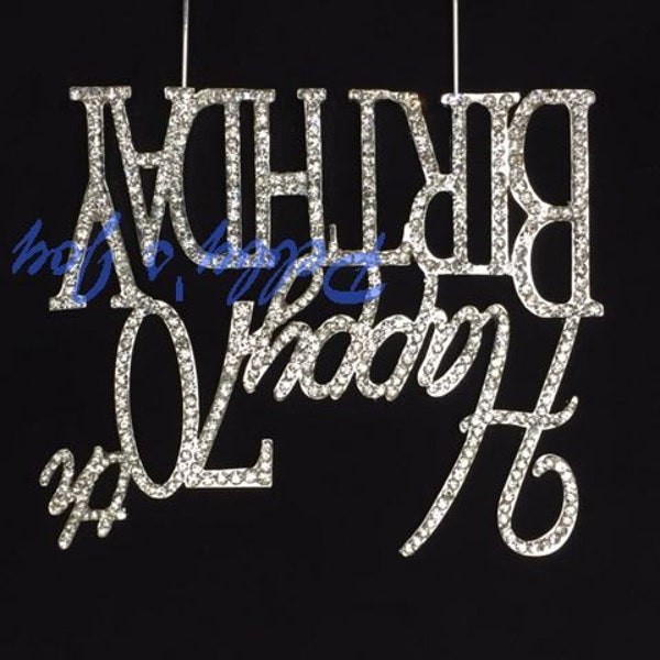 Happy 70th Birthday Cake Topper Silver Crystal Rhinestone Party Decor Bling