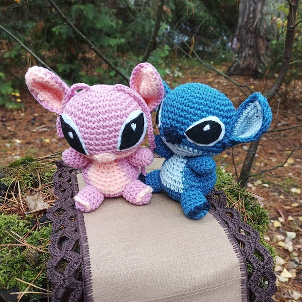 Two Yarn crochet toy Stitch, Stuffed plush bear, woodlend animals, nursery decor, amigurumi plushie bear, Babyshower gift Disney