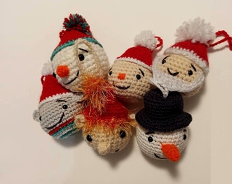 Christmas tree bauble SET, Santa, Snowman, Helpers, Raindeer, Elf, yarn, woodlend, amigurumi plushie, gift