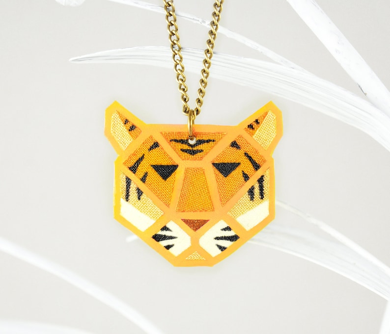 Yellow Neon Tiger Pendant King Tiger Necklace Jungle Necklace Jungle Jewelry Neon Jewelry Fluorescent UV Jewelry Glowing in Black Light