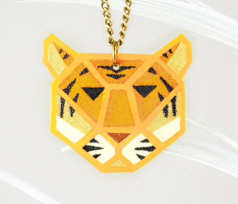 Yellow Neon Tiger Pendant King Tiger Necklace Jungle Necklace Jungle Jewelry Neon Jewelry Fluorescent UV Jewelry Glowing in Black Light