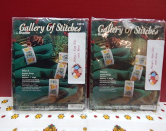 Christmas Napkin Holder Kits 2 Kits 4 Holders Each Sold as Set of 2 Total 8 Holder. Cross Stitch  Bells