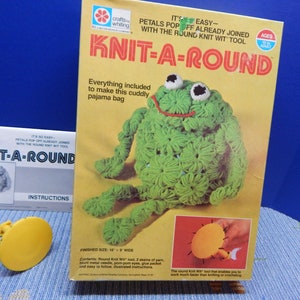 Knit-a-Round Kit 1977 Vintage Ages 10 and Up Complete with One Round Knit Wit Crafts by Whiting Directions to make Cuddly Pajama Bag Etc.