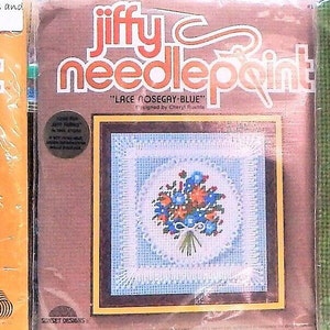Needlepoint Kits Brown Bear& Lace Nosegay-Blue, 5 x 5 Needlepointer and Jiffy Needlepoint Vintage