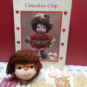 Chocolate Chip Dumplin Design Vintage Tutti Frutti Kids Doll (Darcie Lollipop) Head and Hands with FREE Photocopy of Crochet Pattern