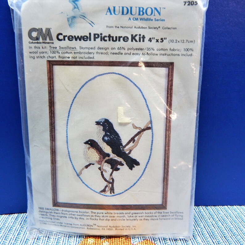 Audubon CrewelEmbroidery Kit 4 X 5 Vintage Tree Swallow 80/'s